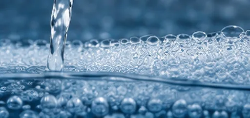 Clean water pouring onto a bubbling surface